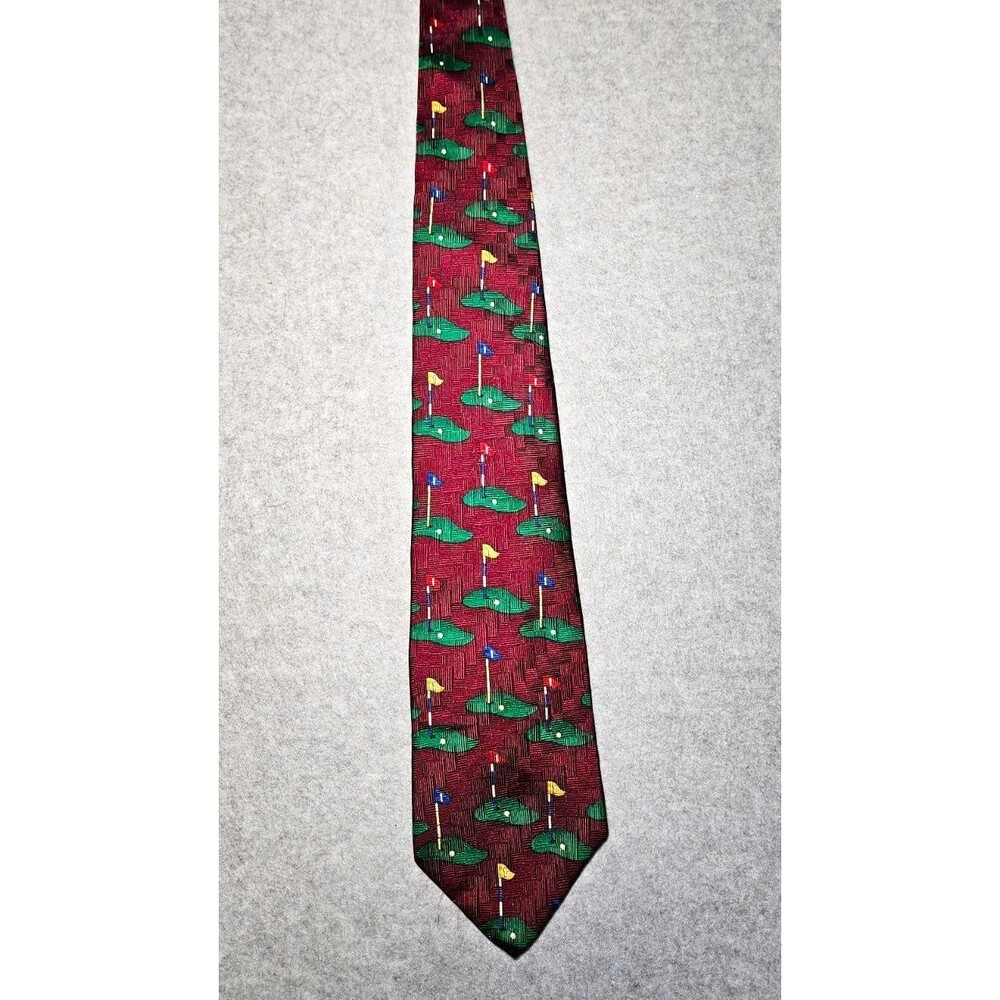 Harbour Classics 100% Silk Golf Necktie Burgundy Putting Green Novelty Tie